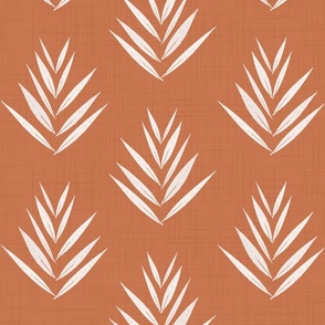 leaves - white leaves on terracotta - botanical fabric