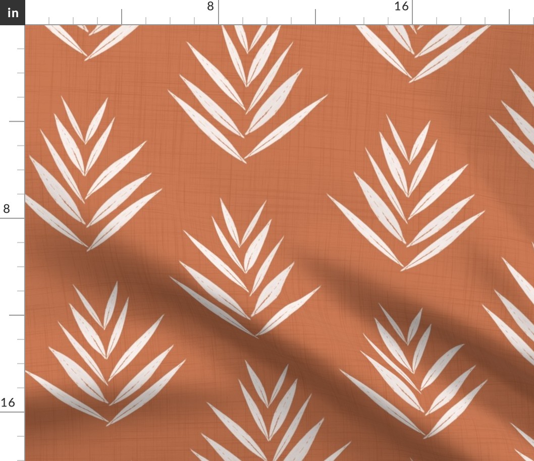 leaves - white leaves on terracotta - botanical fabric