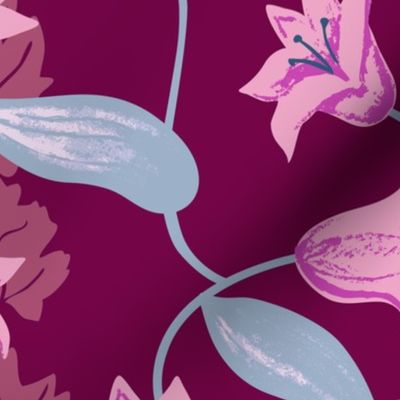 Retro Pink Tulips and Ivy Large