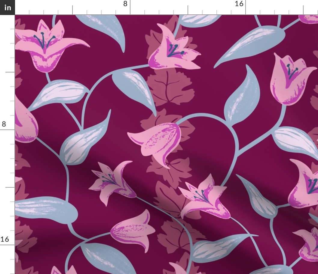 Retro Pink Tulips and Ivy Large