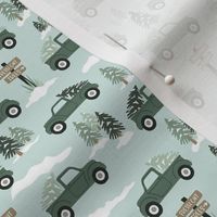 Tree Farm Trucks - Green on Blue - Small Scale