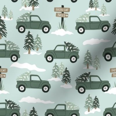 Tree Farm Trucks - Green on Blue - Medium Scale