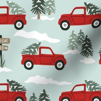 Tree Farm Trucks - Red on Blue - Large Scale