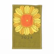 Retro sunflower 2024 tea towel in olive by Pippa Shaw