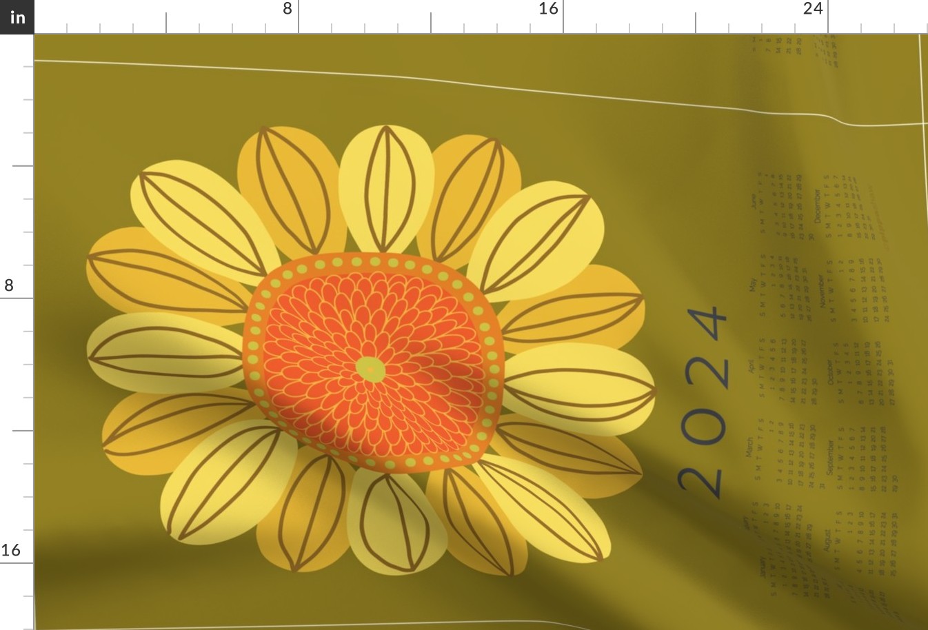 Retro sunflower 2024 tea towel in olive by Pippa Shaw