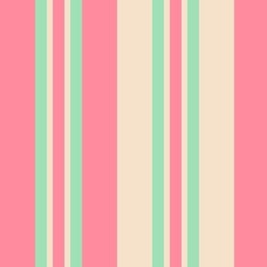 Wide stripes and narrow stripes, unevenly spaced, Pink, green, yellow