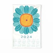 Retro sunflower 2024 tea towel in vintage turquoise by Pippa Shaw