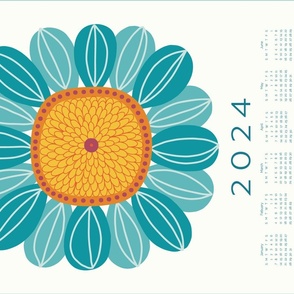 Retro sunflower 2022 tea towel in vintage turquoise by Pippa Shaw