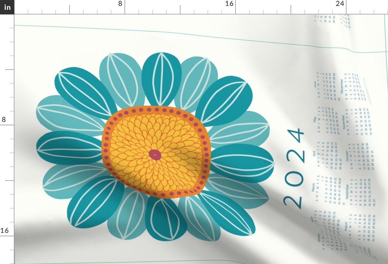 Retro sunflower 2024 tea towel in vintage turquoise by Pippa Shaw