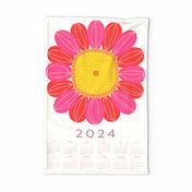 Retro sunflower 2024 tea towel in bright pink by Pippa Shaw