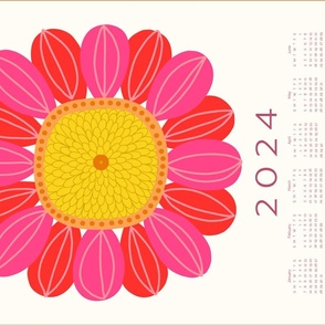 Retro sunflower 2022 tea towel in bright pink by Pippa Shaw