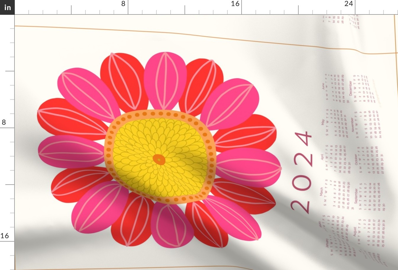 Retro sunflower 2024 tea towel in bright pink by Pippa Shaw