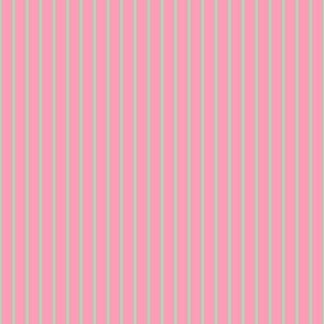 Super narrow stripes, evenly spaced, light green stripes on a pink background