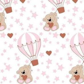 Teddy Bear Balloon Pink Baby Girl Fabric