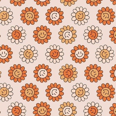 Premium Vector  70s seamless pattern with daisy groovy flowers psychedelic  floral background with rainbow and faces