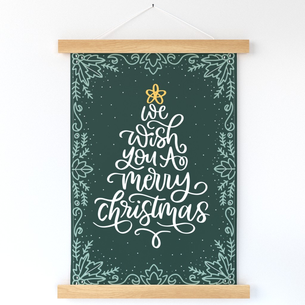 We Wish You A Merry Christmas Green Holiday Tea Towel