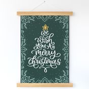 We Wish You A Merry Christmas Green Holiday Tea Towel