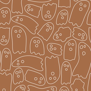 Cute Line Art Ghosts | Large Scale | Burnt orange, bronze brown, off white