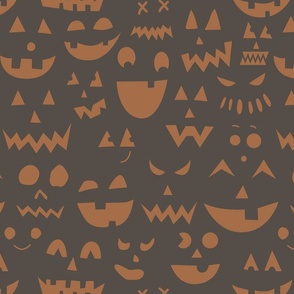 Jack O Lantern face doodles | Small Scale | Burnt orange, chocolate brown | cute halloween