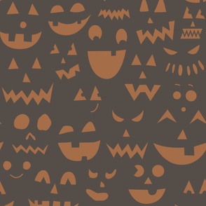 Jack O Lantern face doodles | Medium Scale | Burnt orange, chocolate brown | cute halloween