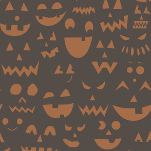 Jack O Lantern face doodles | Large Scale | Burnt orange, chocolate brown | cute halloween