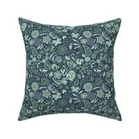 Paisley water splashes with aquatic moody plants, pine small