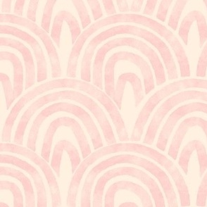 Scalloped Muted Pink Rainbows on cream background 10x10