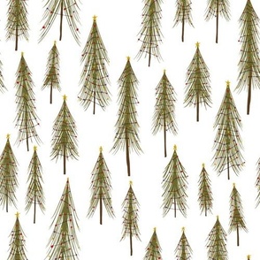 Christmas Tree Lot - Vintage Xmas Trees Decorated with String Lights on White - Large - 10x10