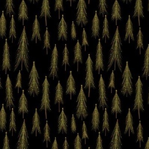 Christmas Tree Lot - Vintage Xmas Trees Decorated with String Lights on Black - Medium - 5x5