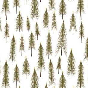 Christmas Tree Lot - Vintage Xmas Trees Decorated with String Lights on white - Medium - 5x5