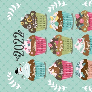 mint green - seasonal cupcake calendar 2022 tea towel