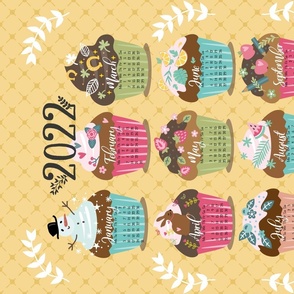 mustard seasonal cupcake calendar 2022 tea towel