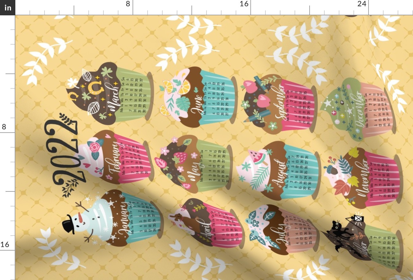 mustard seasonal cupcake calendar 2022 tea towel