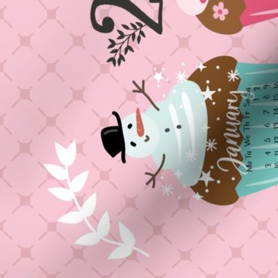 blush pink seasonal cupcake calendar 2022 tea towel