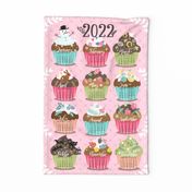 blush pink seasonal cupcake calendar 2022 tea towel