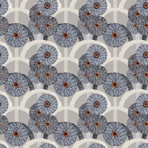 Silk Floral - gray on taupe (medium scale)