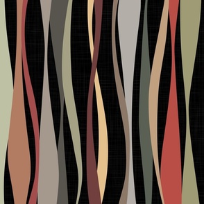 colorful earthy ribbons dark - waves fabric