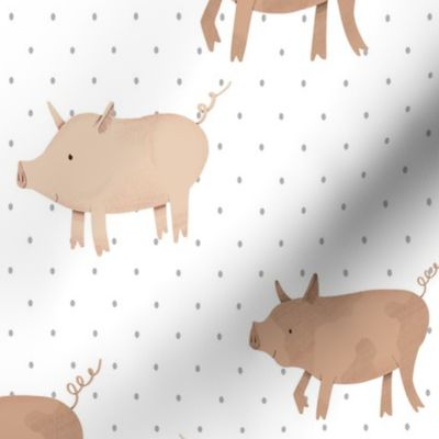 Pig Cuties - Medium - Dotted White Background