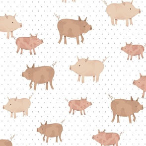 Pig Cuties - Medium - Dotted White Background