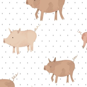 Pig Cuties - Large - Dotted White Background