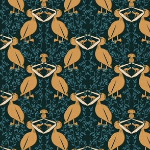 BIRDS AND FROGS - ORANGE AND BLUE ON  DARK BACKGROUND