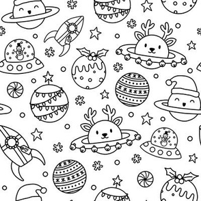 Christmas in Outer Space: Black Outlines on White