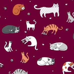 kitties playing in burgundy (small)