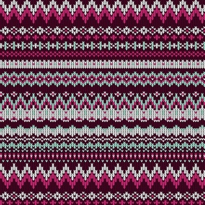 nordic fairisle burgundy/fuchsia/aqua