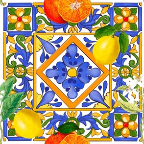 Summer ,Sicilian tiles ,citrus,oranges,majolica,lemons ,Mediterranean 