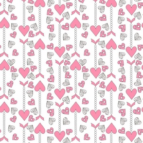 Boho Pink and White Doodle Hearts and Arrows in vertical directional pattern with a boho feel,