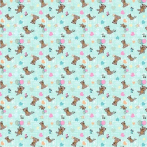 Baby Bears on Pastel Mint Textured Background