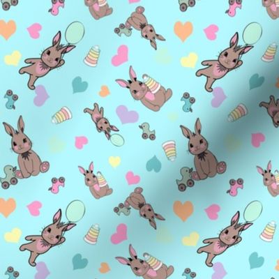 Baby Bunnies on Pastel Blue