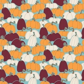 Patchy Pumpkins Half Size (Orange Maroon White on Aqua)