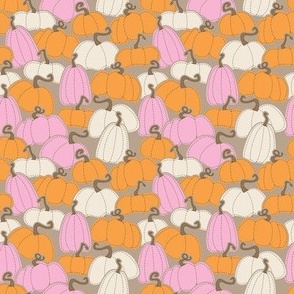 Patchy Pumpkins Half Size (Pink Orange White on Brown)